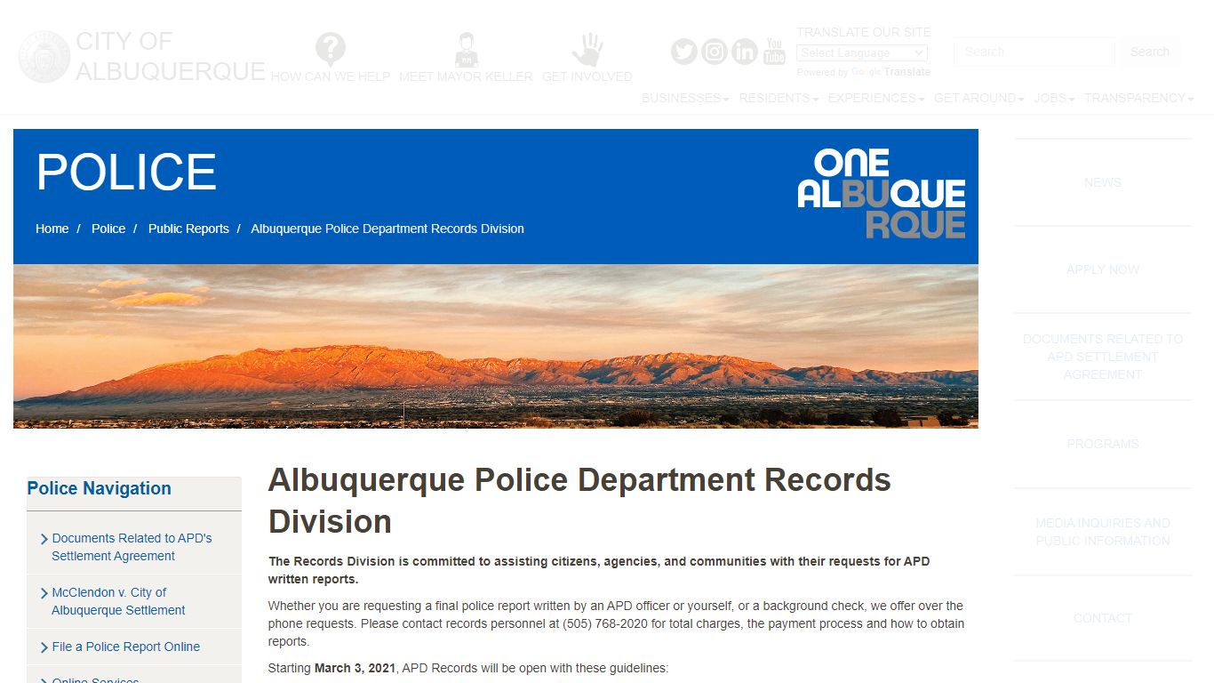 Albuquerque Police Department Records Division — City of Albuquerque